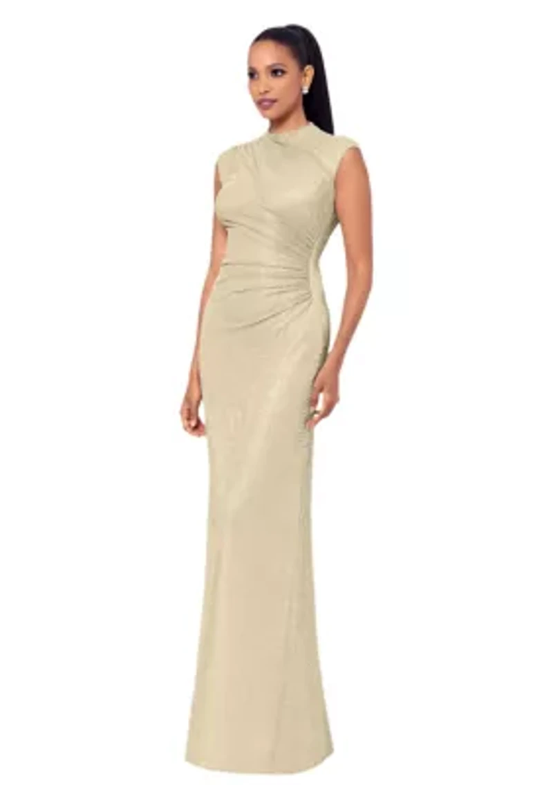 Women's Cap Sleeve High Neck Solid Gown