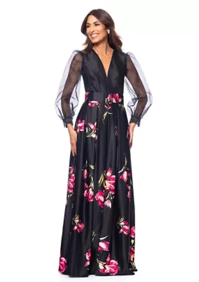 Women's Floral Printed Organza Gown