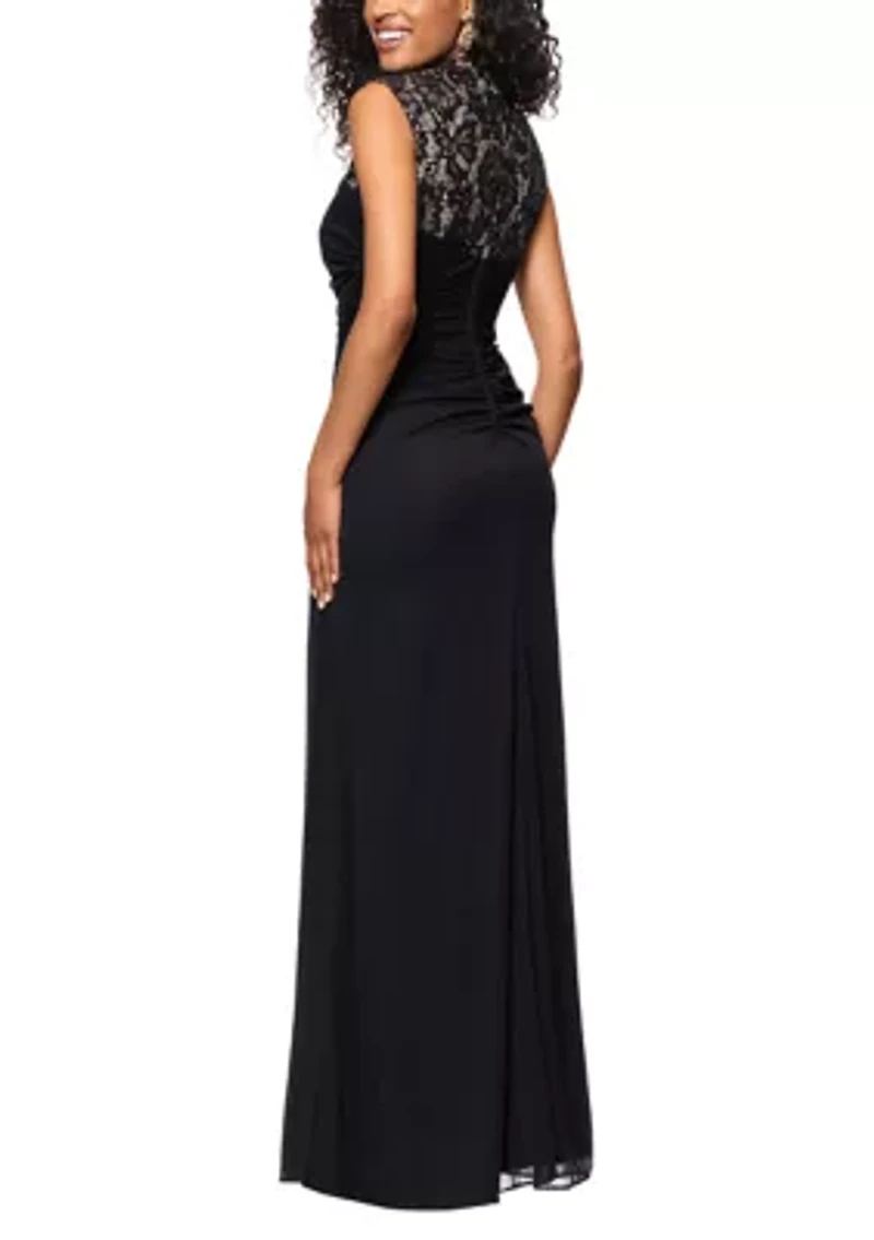 Women's Sleeveless Mock Neck Solid Mesh A-Line Dress