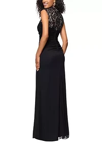 Women's Sleeveless Mock Neck Solid Mesh A-Line Dress