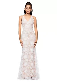 Women's Sleeveless V-Neck Floral Print Gown