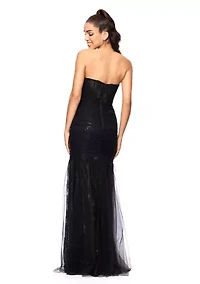 Women's Sleeveless Strapless Solid Fit and Flare Gown