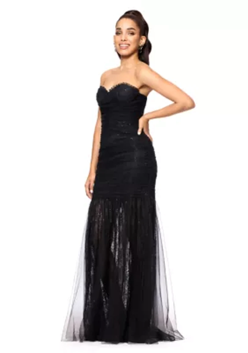 Women's Sleeveless Strapless Solid Fit and Flare Gown