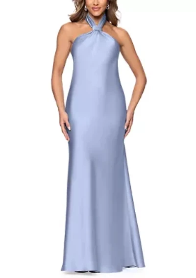 Women's Sleeveless Halter Satin Gown