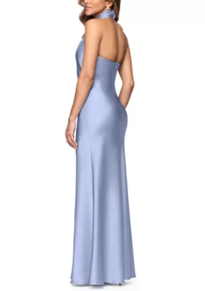 Women's Sleeveless Halter Satin Gown
