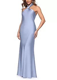 Women's Sleeveless Halter Satin Gown