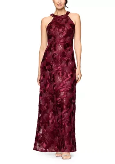 Women's Sleeveless Floral Embroidered Gown