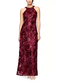 Women's Sleeveless Floral Embroidered Gown