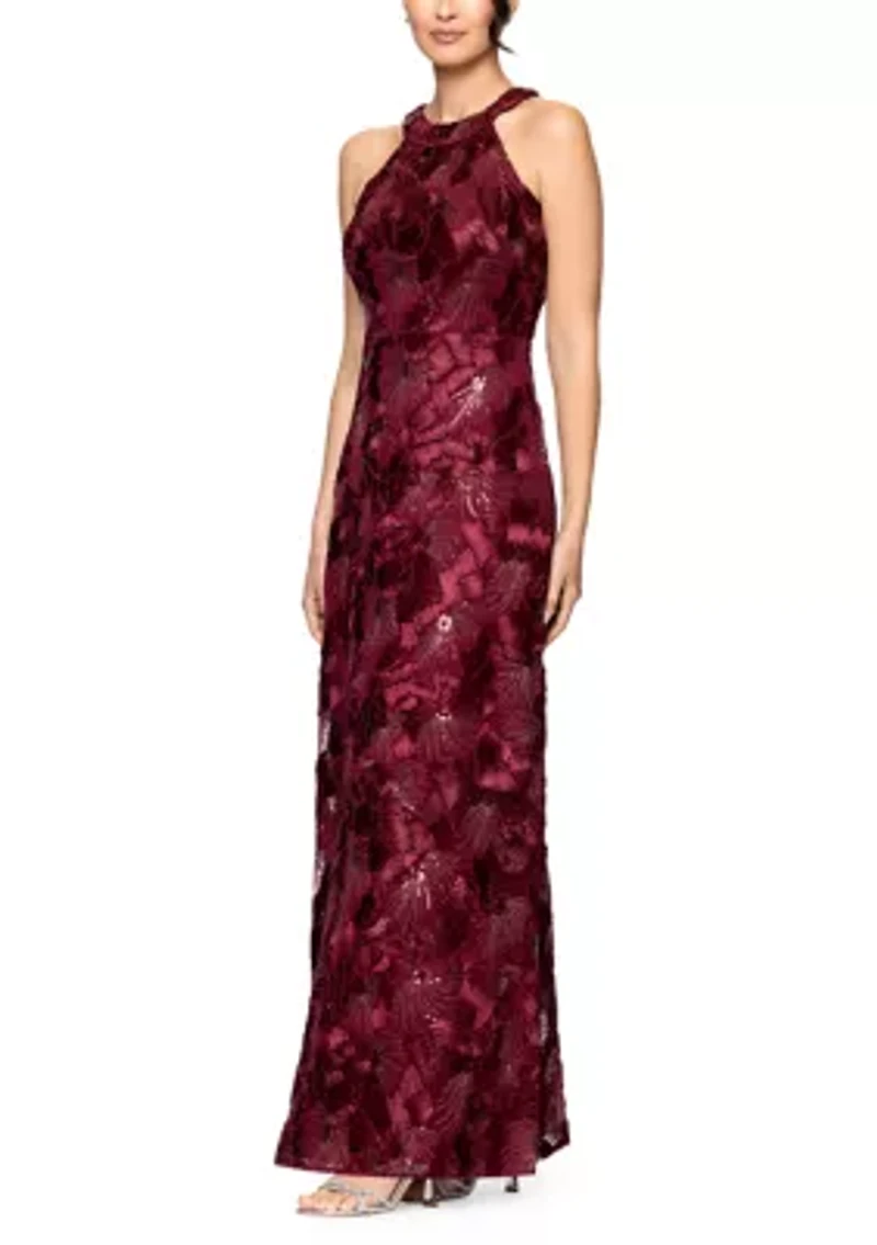 Women's Sleeveless Floral Embroidered Gown