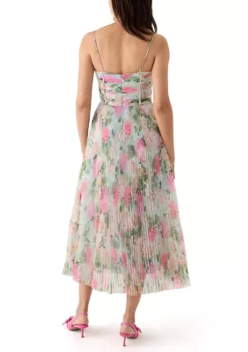 Women's Floral Printed Tulle Fit and Flare Dress