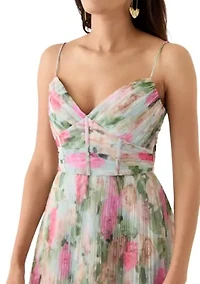 Women's Floral Printed Tulle Fit and Flare Dress