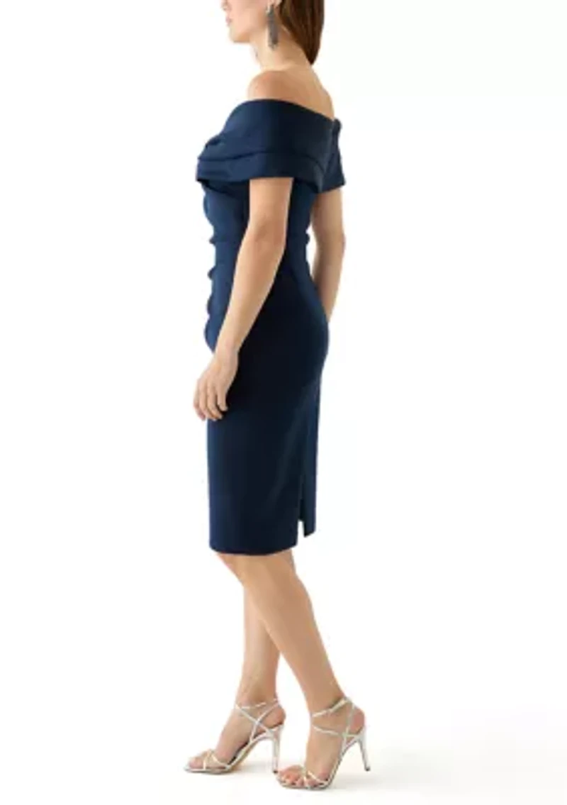 Women's Sleeveless Off the Shoulder Ruched Sheath Dress