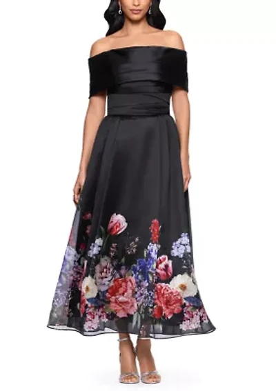 Women's Off Shoulder Organza Ruffle Trim Gown