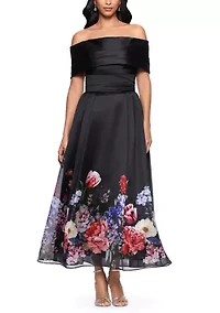 Women's Off Shoulder Organza Ruffle Trim Gown