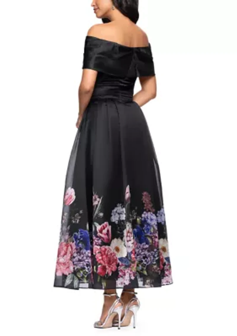 Women's Off Shoulder Organza Ruffle Trim Gown