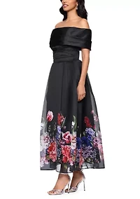 Women's Off Shoulder Organza Ruffle Trim Gown