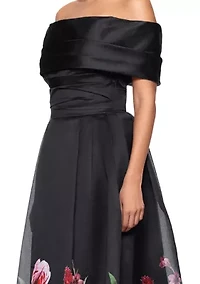 Women's Off Shoulder Organza Ruffle Trim Gown