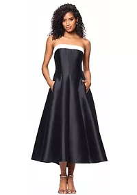 Women's Sleeveless Solid Midi Fit and Flare Ballgown