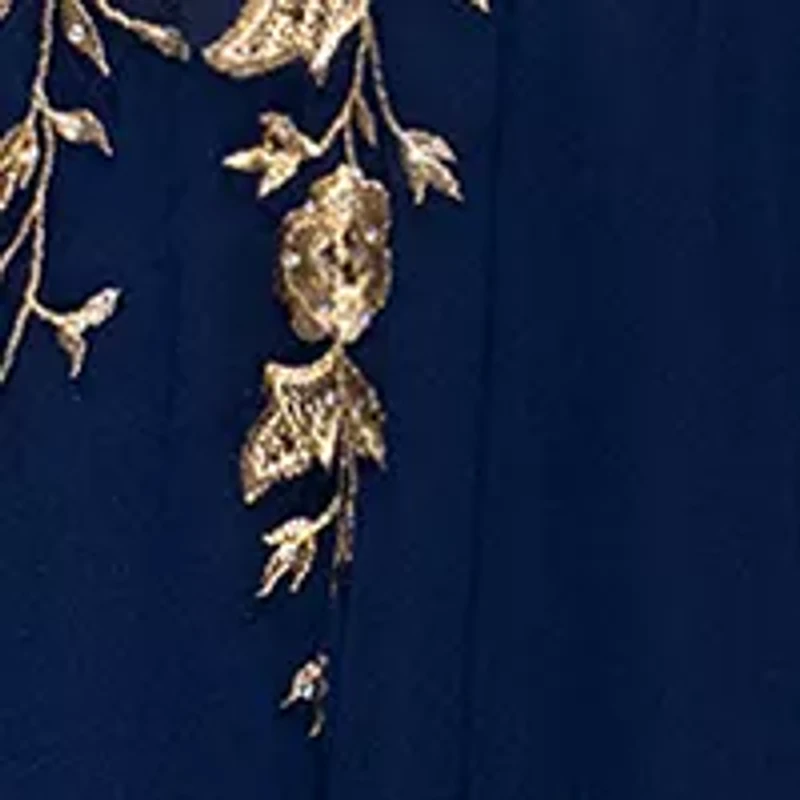 Women's Short Sleeve V-Neck Floral Embellished Gown