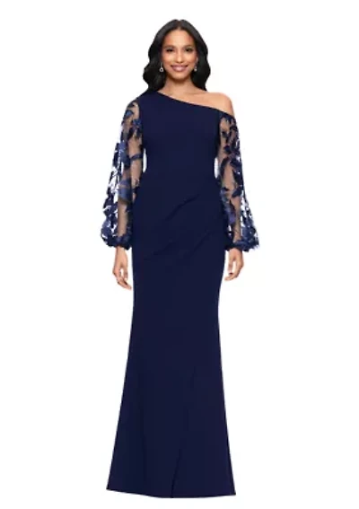 Women's Ruched Lace Sleeve Gown