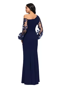 Women's Ruched Lace Sleeve Gown