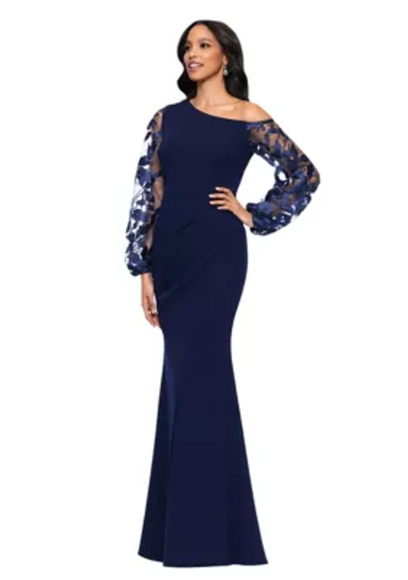 Women's Ruched Lace Sleeve Gown
