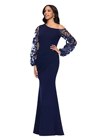 Women's Ruched Lace Sleeve Gown