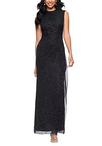 Women's Crew Neck Glitter Gown