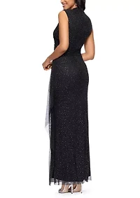 Women's Crew Neck Glitter Gown