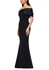 Women's Off the Shoulder Mixed Media Gown