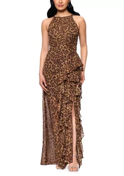 Women's Sleeveless Halter Neck Animal Print Gown