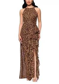 Women's Sleeveless Halter Neck Animal Print Gown