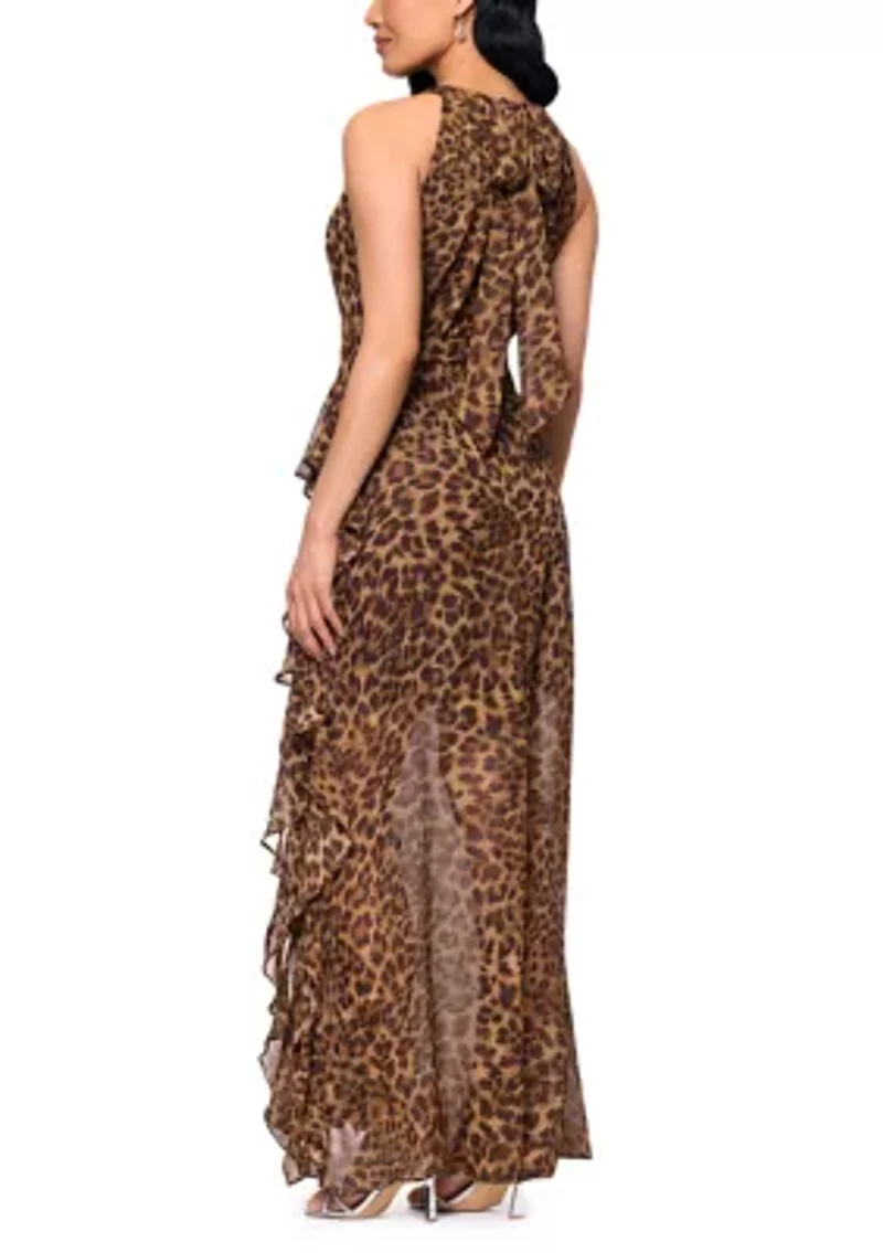 Women's Sleeveless Halter Neck Animal Print Gown