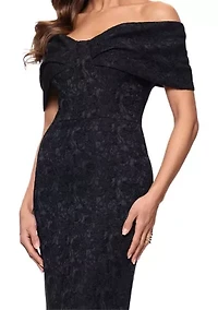 Long Texture Knit Off the Shoulder Bow Top