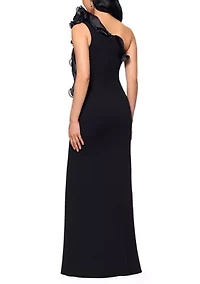 Women's One Shoulder Organza Ruffle Trim Gown