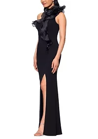 Women's One Shoulder Organza Ruffle Trim Gown