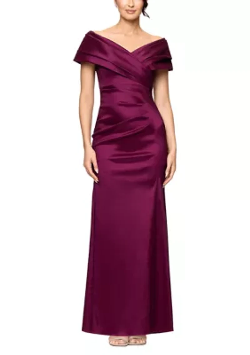 Women's Long Taffeta Off the Shoulder Gown