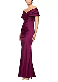 Women's Long Taffeta Off the Shoulder Gown