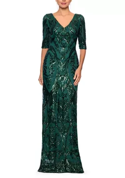 Women's Three-Quarter Sleeve Sequin Gown