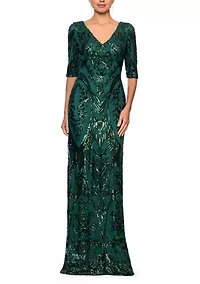 Women's Three-Quarter Sleeve Sequin Gown