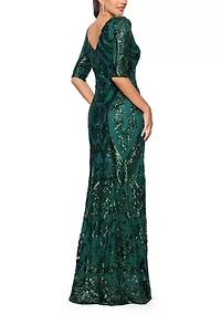 Women's Three-Quarter Sleeve Sequin Gown