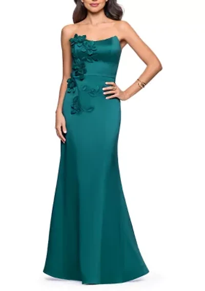 Women's Strapless Floral Applique Gown
