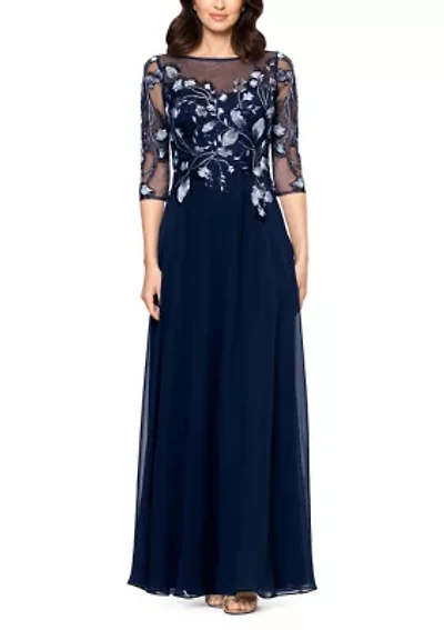 Women's Crew Neck Floral Embellish Gown