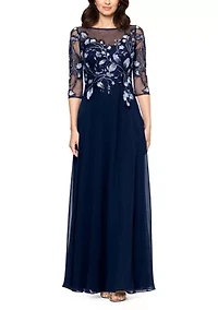 Women's Crew Neck Floral Embellish Gown