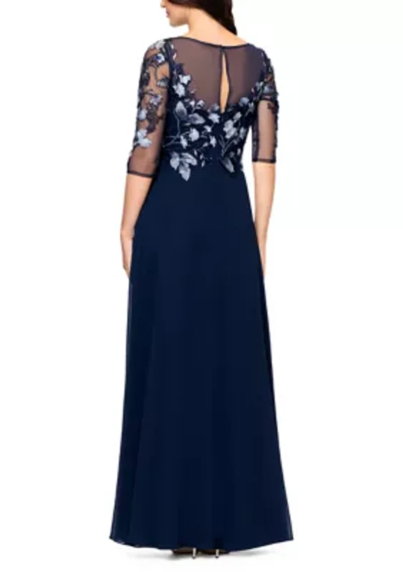 Women's Crew Neck Floral Embellish Gown