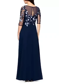 Women's Crew Neck Floral Embellish Gown