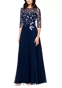 Women's Crew Neck Floral Embellish Gown