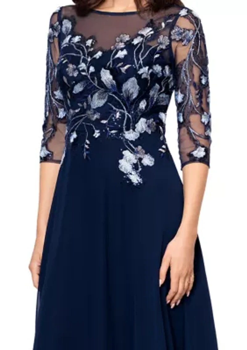 Women's Crew Neck Floral Embellish Gown