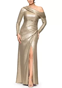 Women's Long Sleeve Asymmetrical Foil Gown