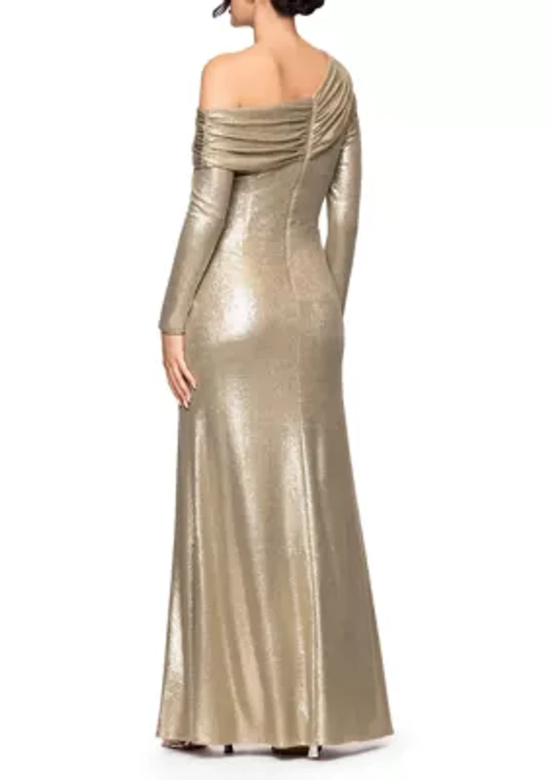 Women's Long Sleeve Asymmetrical Foil Gown